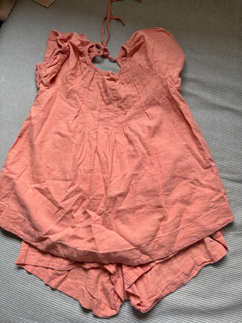Free People Sunny Somewhere Cotton Linen Set Coral Open Back Shorts Set - Picture 3 of 3